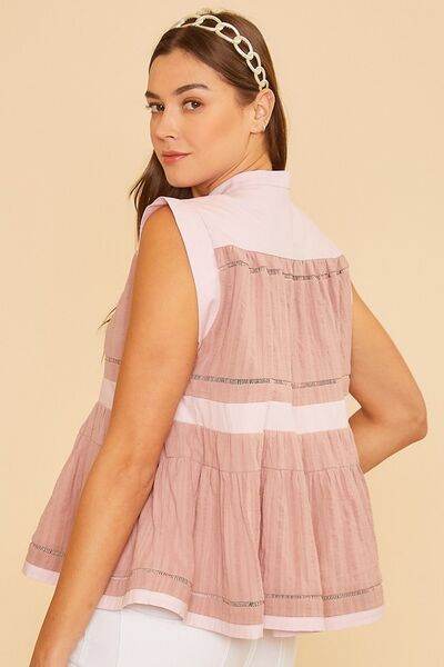 Annie Wear Contrast Trim Peplum Button Detail Blouse - Hovatok