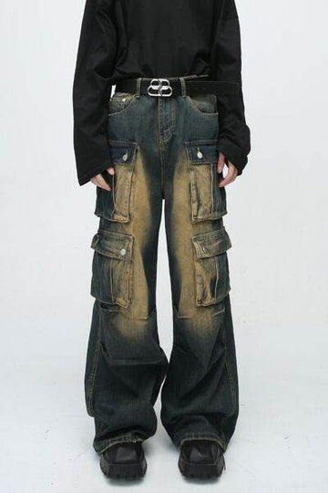 High Waist Jeans with Cargo Pockets - Hovatok