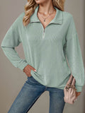 Double Take Striped Half Zip Long Sleeve T-Shirt - Hovatok