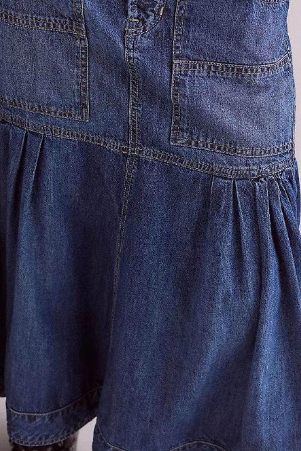 Midi Denim Skirt with Pockets - Hovatok