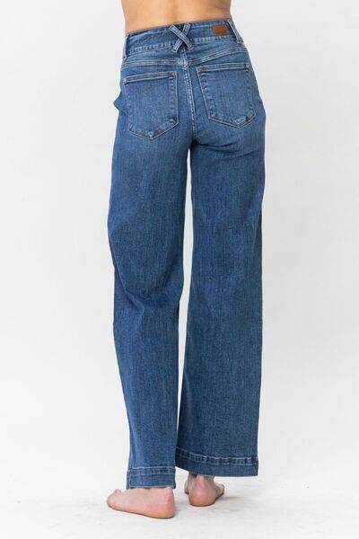 Judy Blue Full Size Double Button Wide Leg Jeans - Hovatok