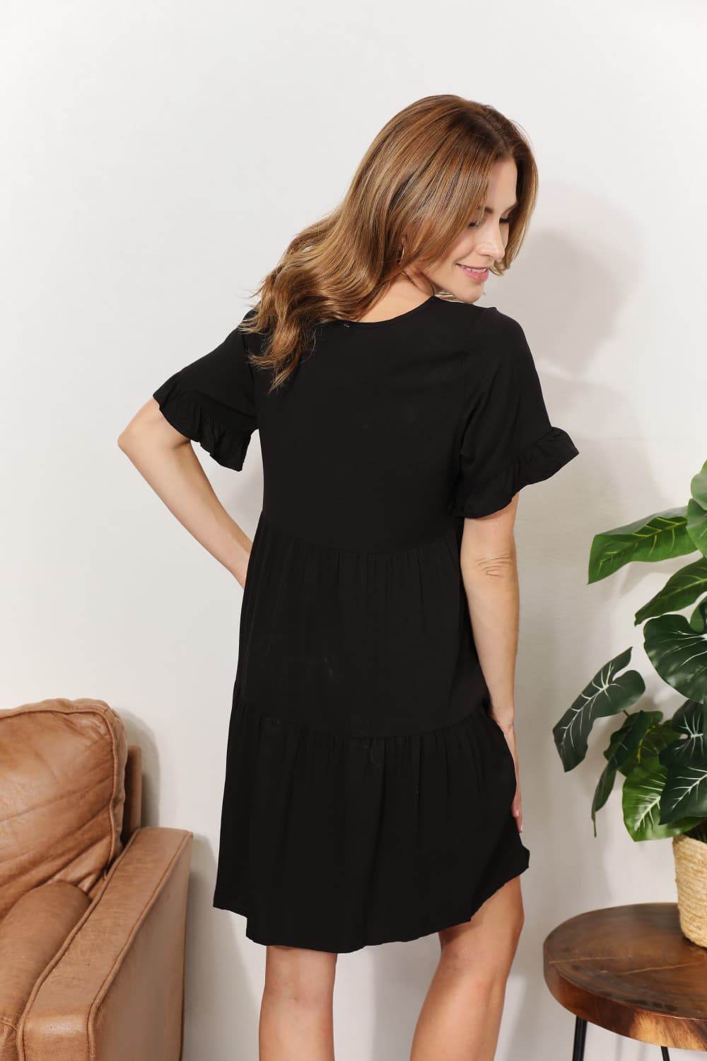 Mandy V-Neck Flounce Sleeve Tiered Dress - Hovatok