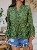 Devine Half Button Flounce Sleeve Peplum Blouse - Hovatok