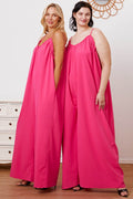 Double Take Full Size Ruffle Trim Tie Back Cami Jumpsuit with Pockets - Hovatok