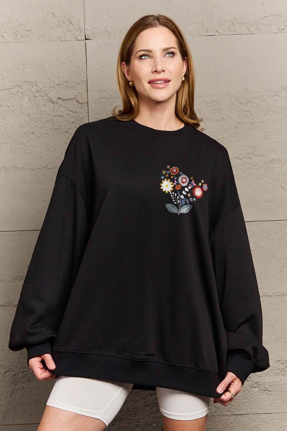 Simply Love Full Size Flower Graphic Sweatshirt - Hovatok