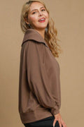 Umgee Full Size Ribbed Knit Half Zipper Sweatshirt Plus Size - Hovatok