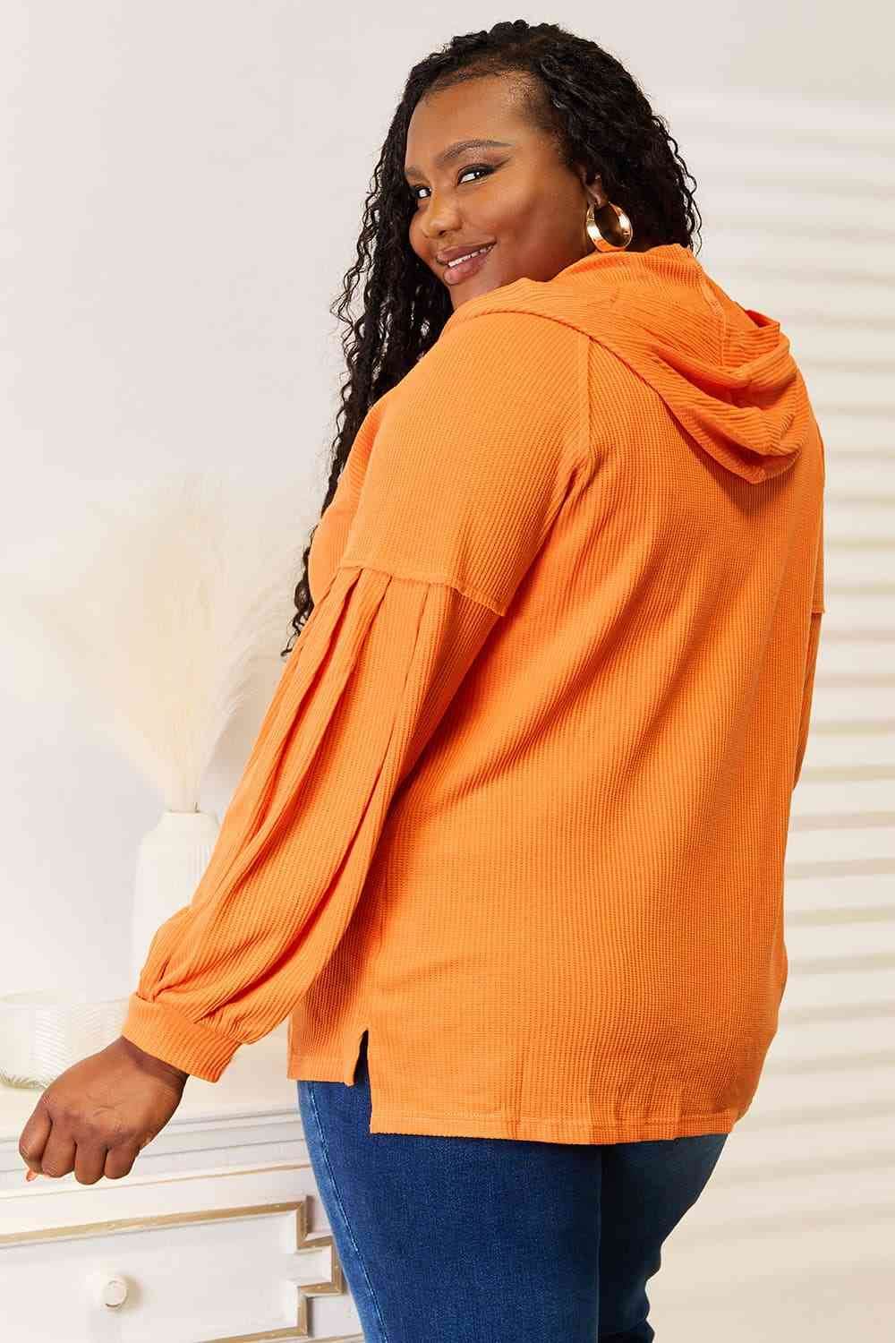 Basic Bae Side Slit Buttoned Waffle Knit Hoodie - Hovatok