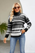 Geometric Turtleneck Long Sleeve Sweater - Hovatok
