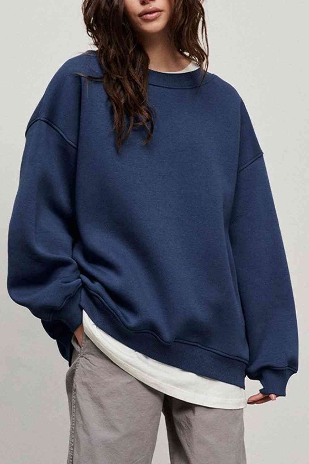 Oversize Round Neck Dropped Shoulder Sweatshirt - Hovatok