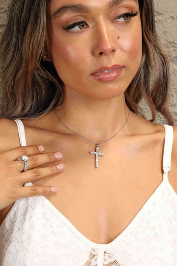 Adored 925 Sterling Silver Cross Moissanite Necklace - Hovatok