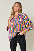 Double Take Full Size Geometric Notched Dolman Sleeve Top - Hovatok