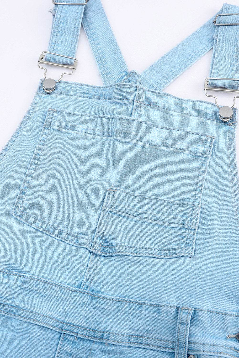 Distressed Denim Overalls with Pockets - Hovatok