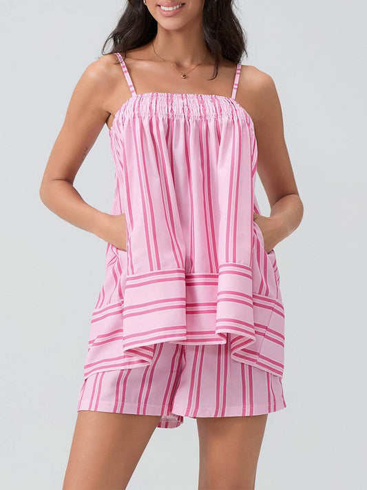 Smocked Square Neck Cami and Shorts Set - Hovatok