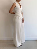 Devine Lapel Collar Sleeveless Top and Pants Set - Hovatok