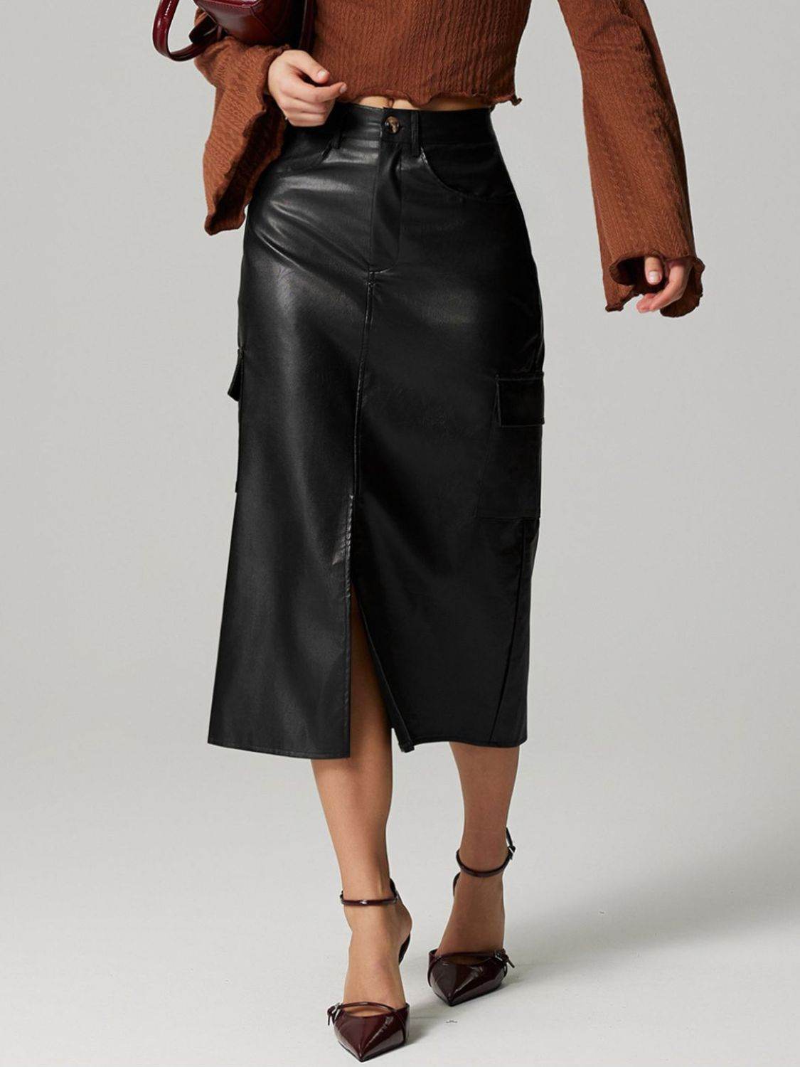 Slit Midi Skirt with Pockets - Hovatok