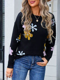Angel Wings Flower Round Neck Dropped Shoulder Sweater - Hovatok