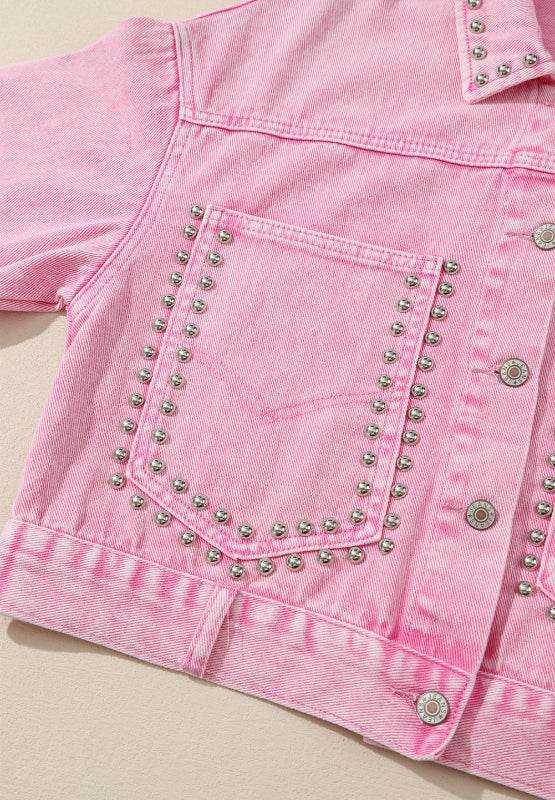 Studded Button Up Denim Jacket - Hovatok