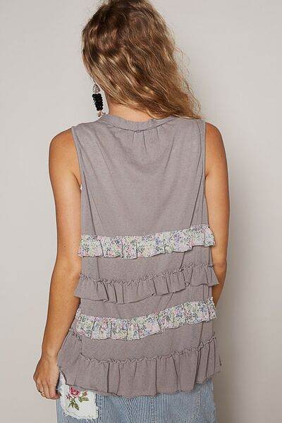 POL Ruffled Open Front Sleeveless Cardigan - Hovatok