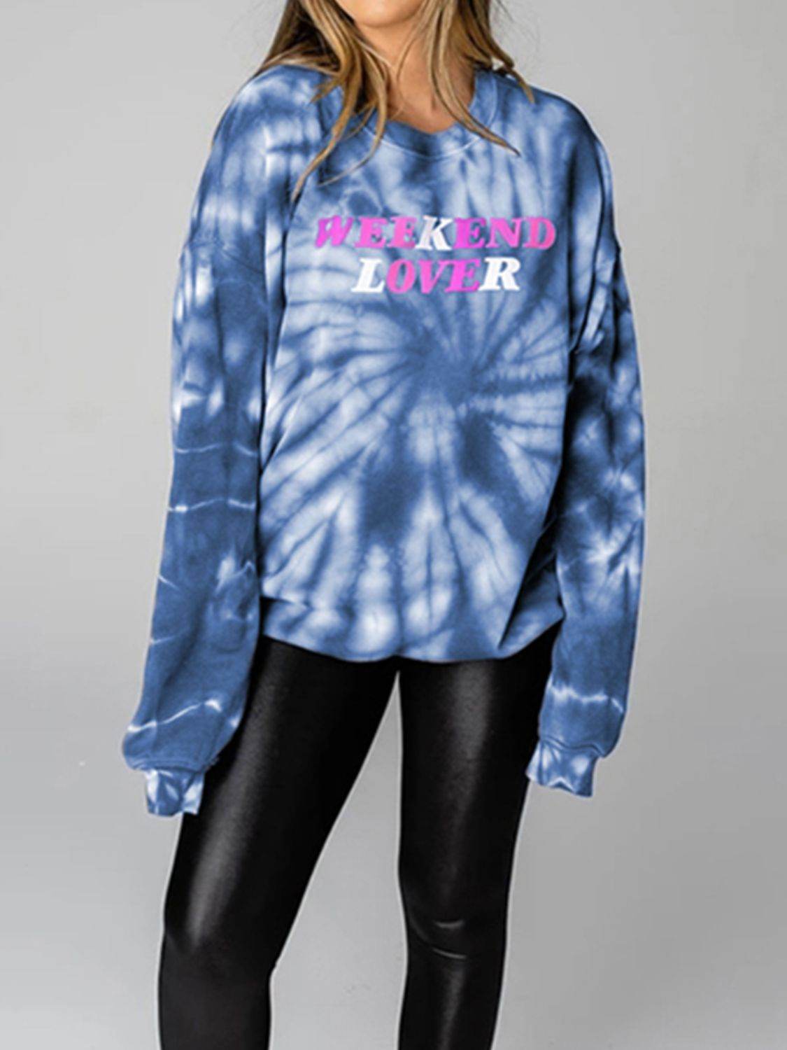 WEEKEND LOVER Graphic Tie-Dye Sweatshirt - Hovatok