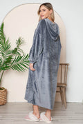 Double Take Full Size Pocketed Hooded Midi Lounge Dress - Hovatok