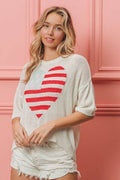 BiBi Striped Heart Contrast Knit Top - Hovatok