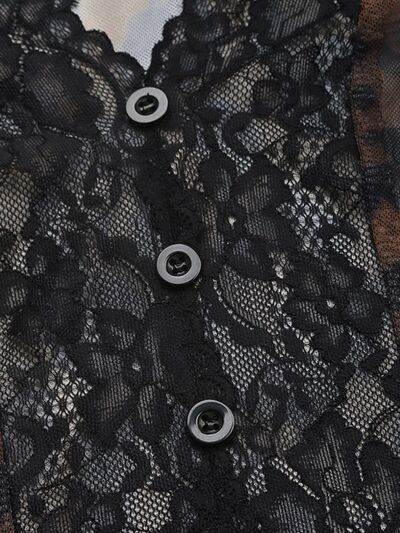 Perfee Leopard V-Neck Lace Bodysuit - Hovatok