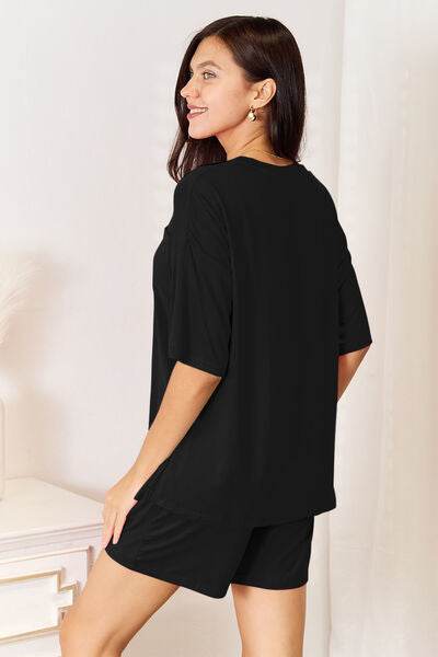 Basic Bae Bamboo Full Size Round Neck Drop Shoulder T-Shirt and Shorts Set - Hovatok