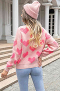 Angel Wings Round Neck Dropped Shoulder Sweater with Heart Pattern - Hovatok