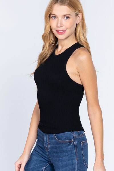 ACTIVE BASIC Ribbed Round Neck Racerback Seamless Tank - Hovatok
