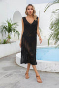 Angel Wings Openwork Slit V-Neck Sleeveless Cover Up - Hovatok