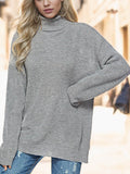 Turtleneck Drop Shoulder Long Sleeve Sweater - Hovatok
