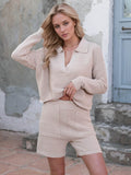 Johnny Collar Long Sleeve Top and Shorts Sweater Set - Hovatok