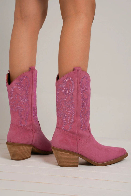 Beast Fashion Rhinestone Detail Point Toe Boots - Hovatok