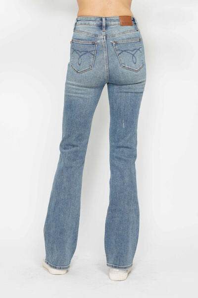 Judy Blue Full Size Tummy Control Back Embroidered Pocketed Bootcut Jeans Plus Size - Hovatok
