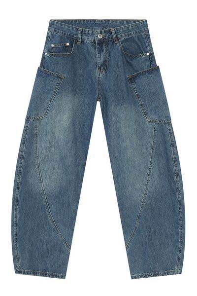 Mid Rise Waist Jeans with Pockets - Hovatok