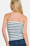 Zenana Twisted Sweetheart Neck Striped Tube Top - Hovatok