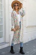 Angel Wings Full Size Multicolored Open Front Fringe Hem Cardigan - Hovatok