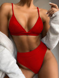 Spaghetti Strap Ribbed Bikini Set - Hovatok