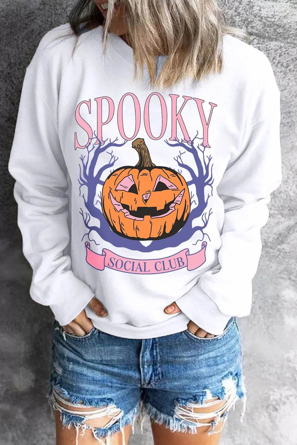 Jack-O'-Lantern Round Neck Long Sleeve Sweatshirt - Hovatok