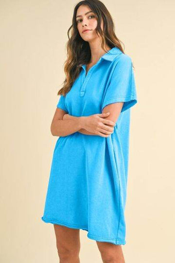 Annie Wear Mineral Washed Johnny Collar Short Sleeve Dress - Hovatok