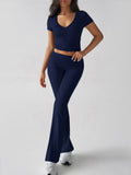 Devine V-Neck Top and Bootcut Leggings Set - Hovatok