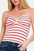 Zenana Twisted Sweetheart Neck Striped Tube Top - Hovatok