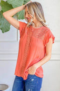 And The Why Lace Detail Ruffle Short Sleeve Blouse - Hovatok