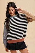 Annie Wear Striped Color Block Round Neck Sweater - Hovatok