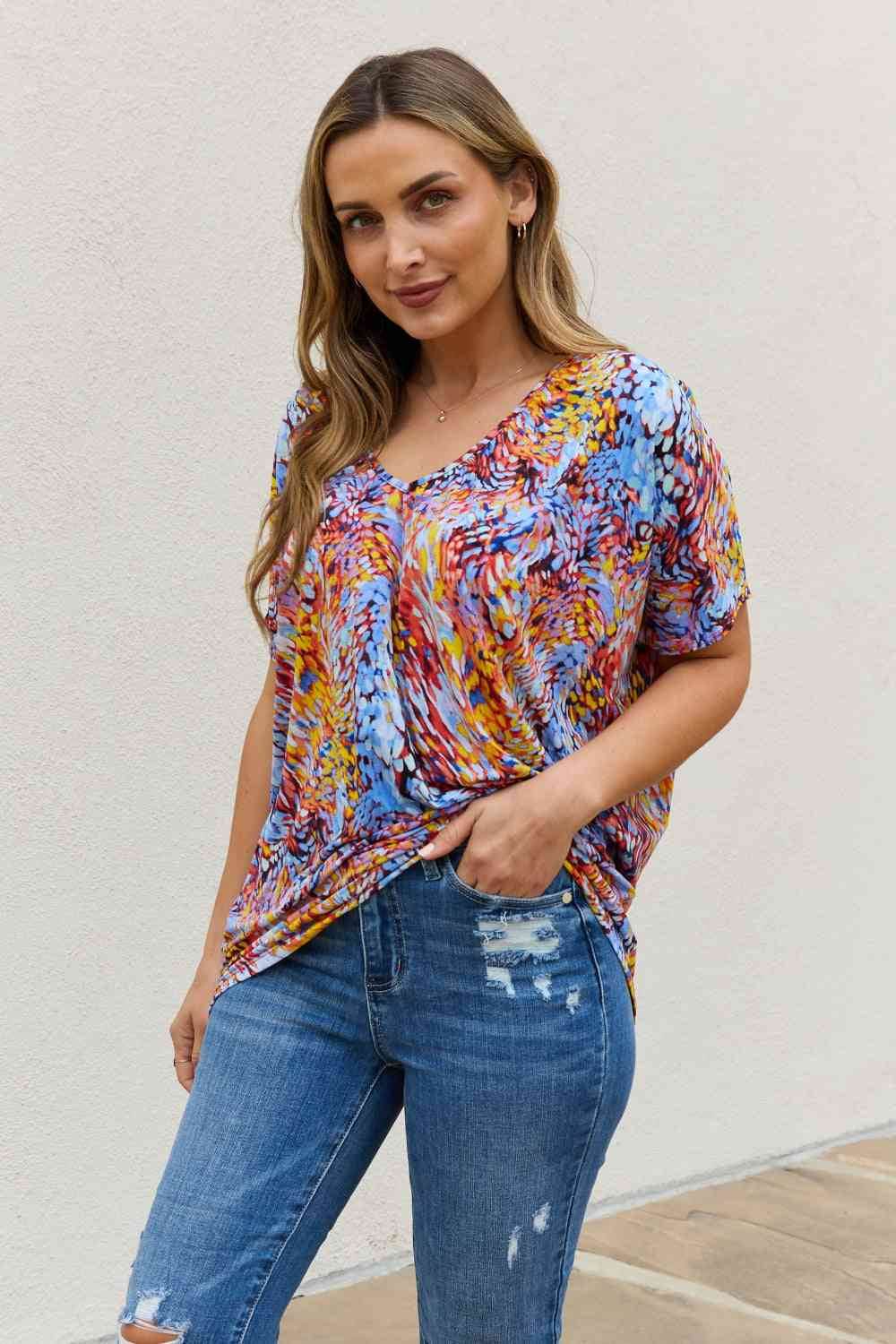 Be Stage Full Size Printed Dolman Flowy Top - Hovatok