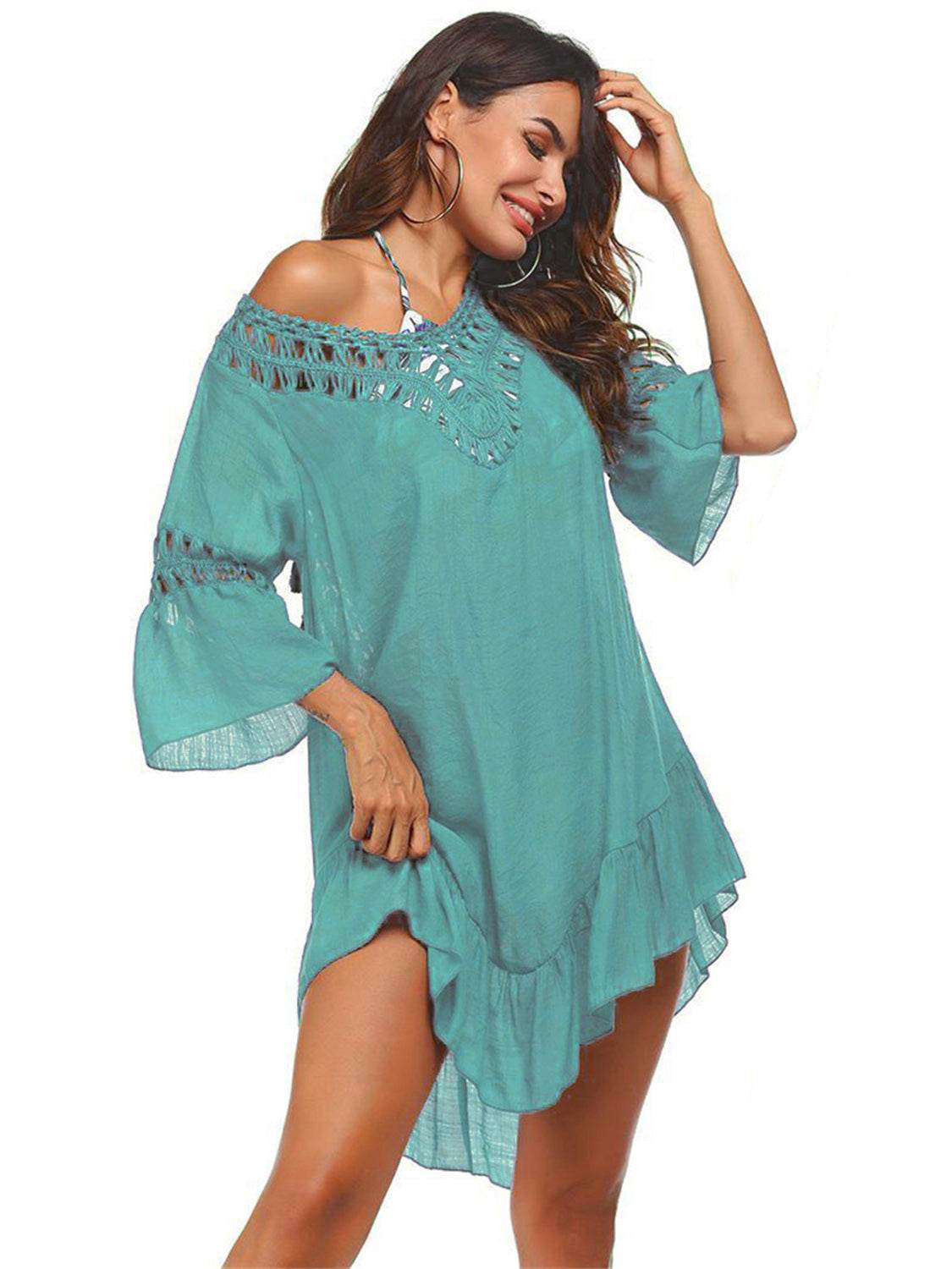 Backless Cutout Three-Quarter Sleeve Cover Up - Hovatok