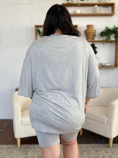 Basic Bae Bamboo Full Size Round Neck Drop Shoulder T-Shirt and Shorts Set - Hovatok