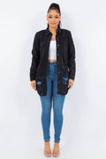 American Bazi Distressed Button Up Long Sleeve Denim Jacket - Hovatok