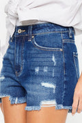Kancan High Rise Frayed Hem Denim Shorts - Hovatok