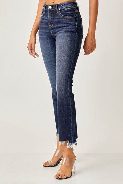 Risen Full Size Frayed Hem Cropped Straight Jeans - Hovatok